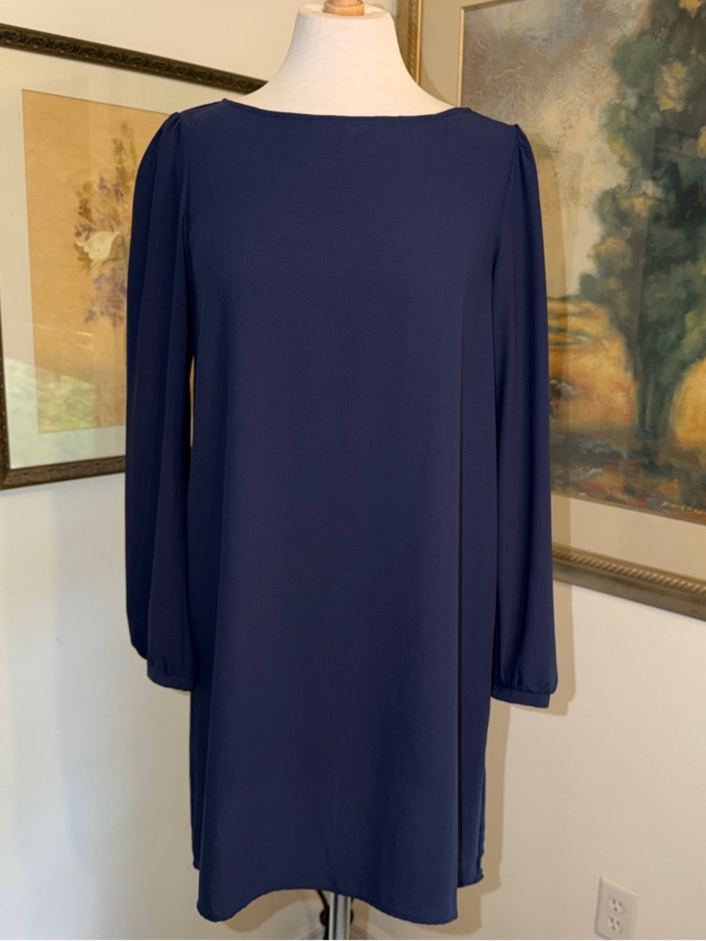 DRESS - Brigette Bailey Skyler Long Sleeve Navy Shift w/Blouson Sleeves Size MED